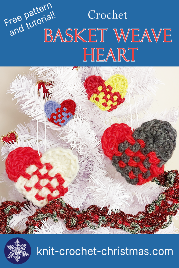 Crocheted basket weave heart ornaments