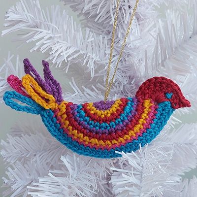 Multicolor crochet bird Christmas tree ornament